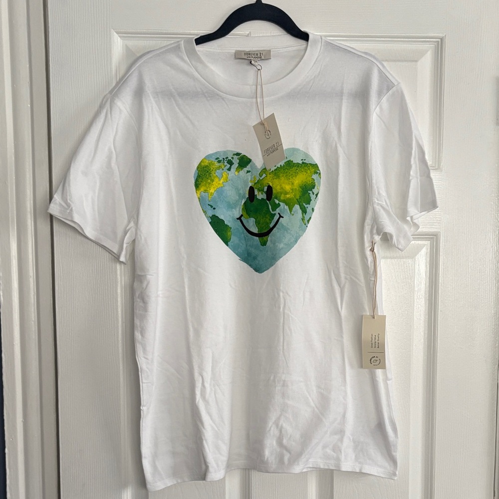 White Tee with Heart Earth Graphic